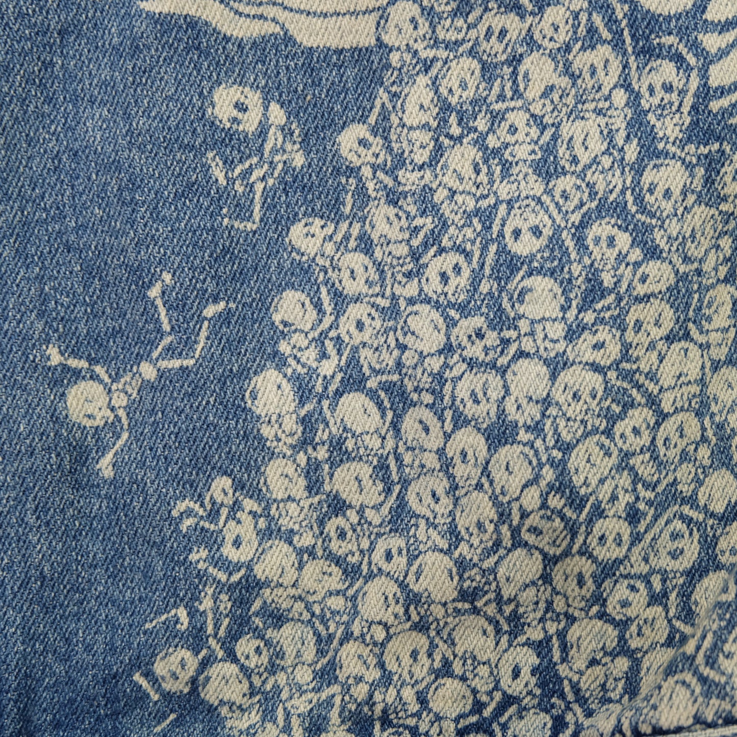 Japanese Wagara Buddha & Skull Memento Mori Denim Jacket | Buddhist Nirvana Skeleton Cloud Art Japanese Jeans Trucker Jacket | Size L
