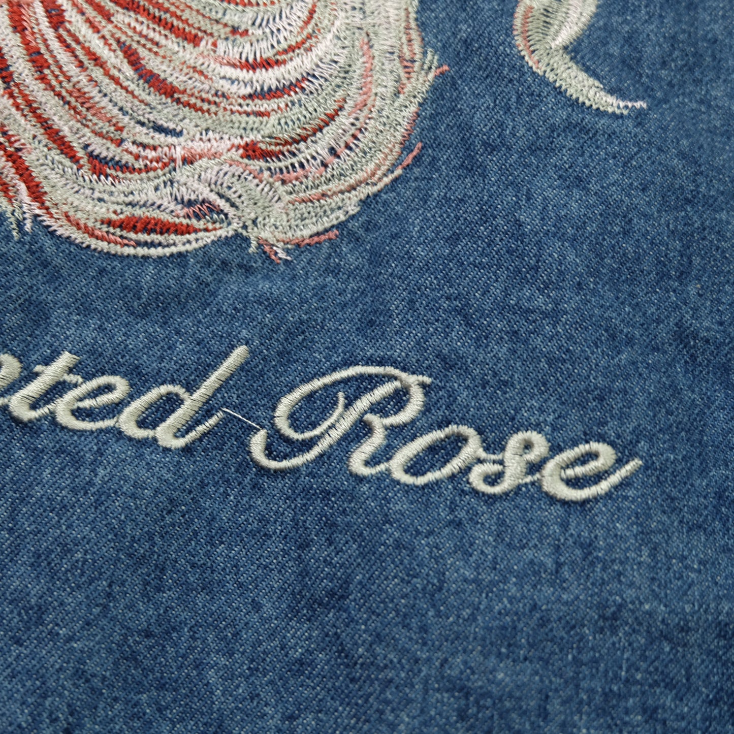 Japanese Enchanted Rose Phoenix Embroidered Denim Jacket | Wagara Bird Floral Jean Trucker Jacket | Free Size M–L