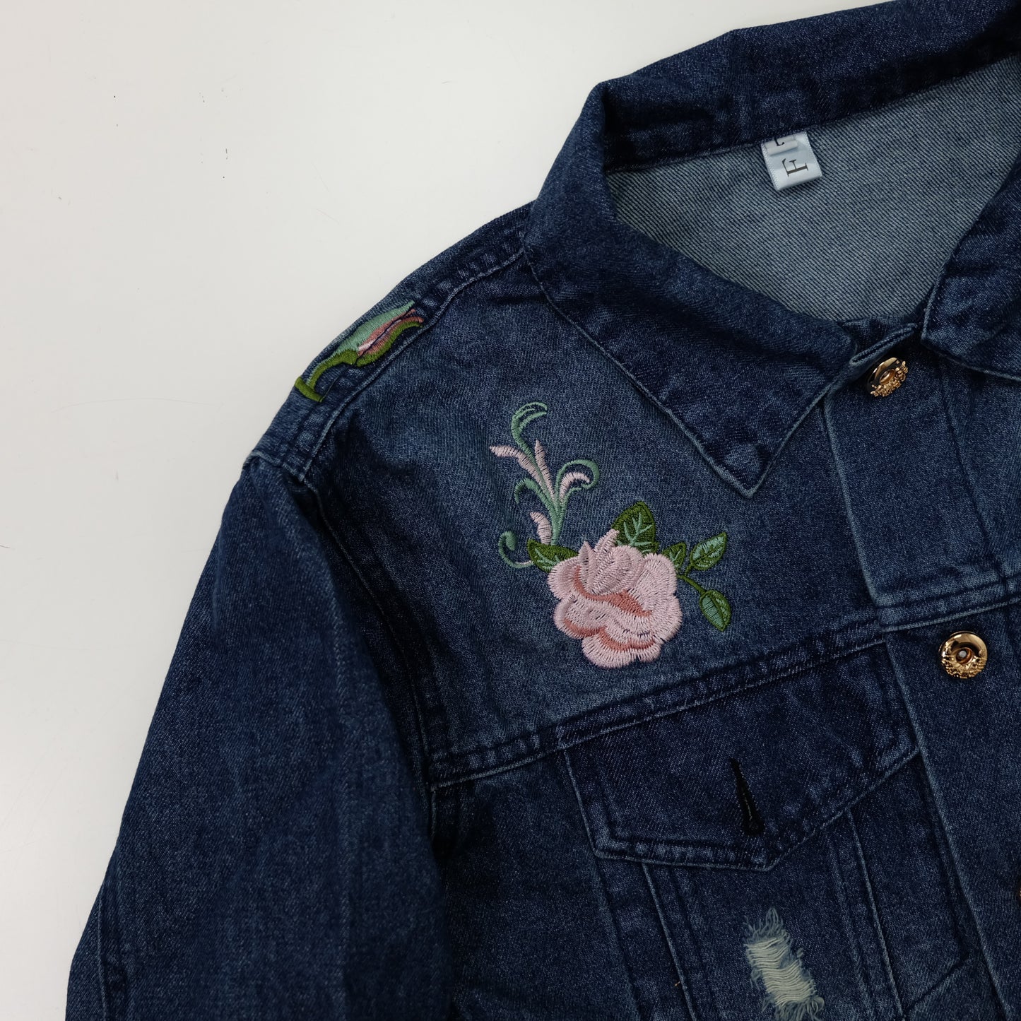 Japanese Enchanted Rose Phoenix Embroidered Denim Jacket | Wagara Bird Floral Jean Trucker Jacket | Free Size M–L