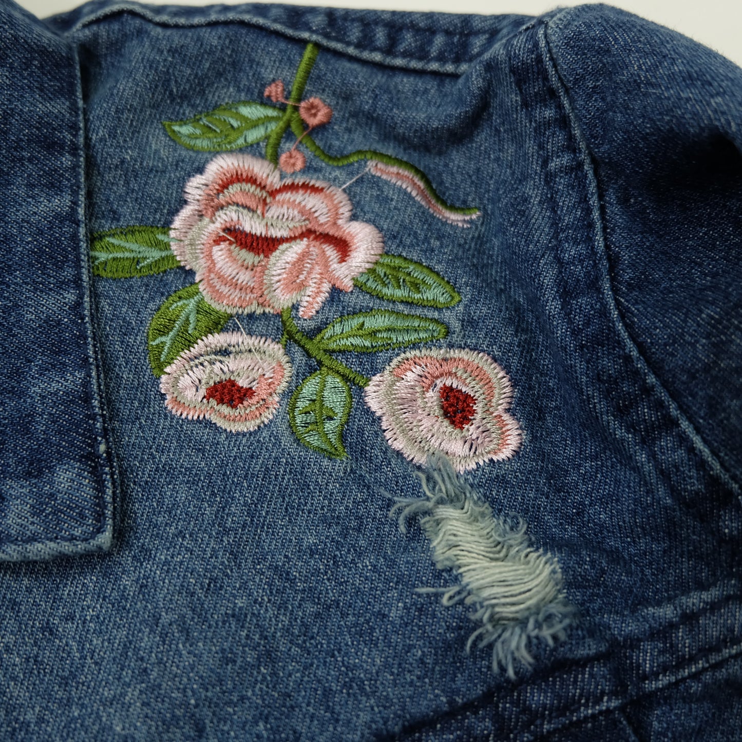 Japanese Enchanted Rose Phoenix Embroidered Denim Jacket | Wagara Bird Floral Jean Trucker Jacket | Free Size M–L
