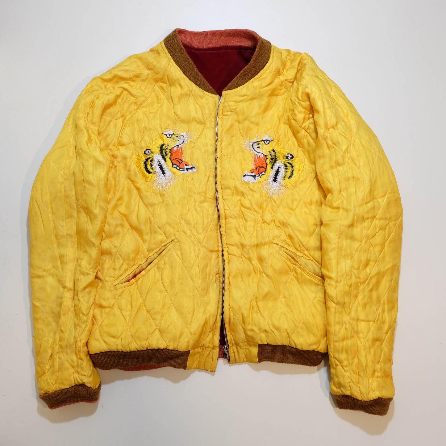 Rare Tailor Toyo Kosho TT11201 Bulldog Tiger Reversible Sukajan Jacket 2006 Yellow Quilted Velvet Japan Souvenir Bomber