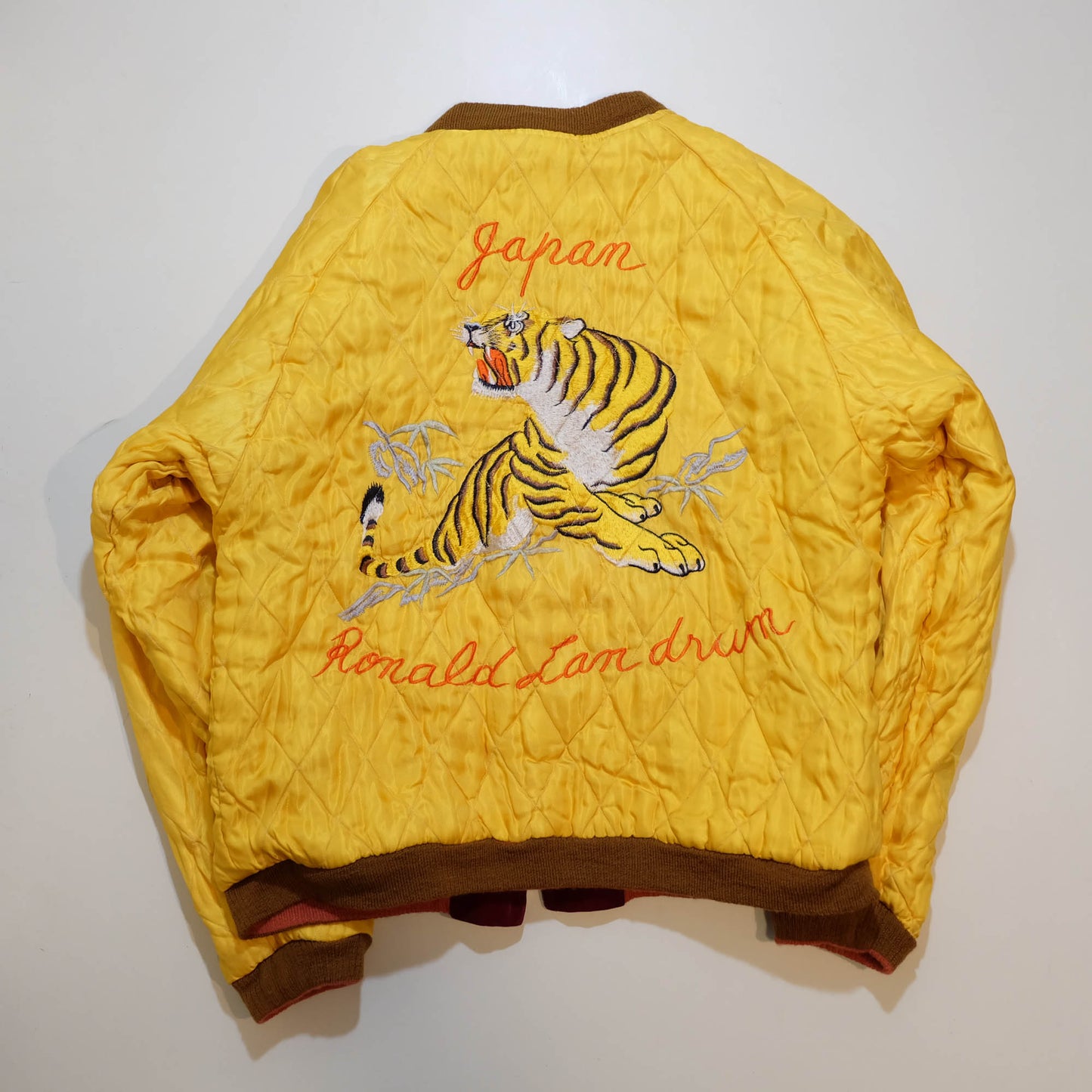 Rare Tailor Toyo Kosho TT11201 Bulldog Tiger Reversible Sukajan Jacket 2006 Yellow Quilted Velvet Japan Souvenir Bomber
