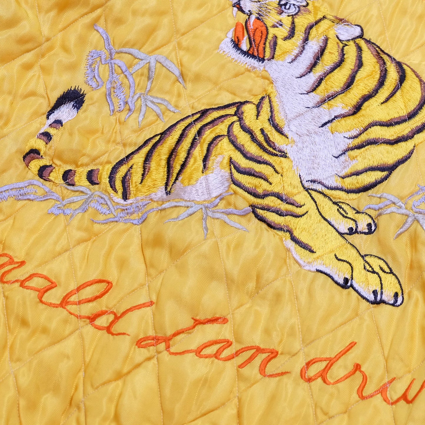 Rare Tailor Toyo Kosho TT11201 Bulldog Tiger Reversible Sukajan Jacket 2006 Yellow Quilted Velvet Japan Souvenir Bomber