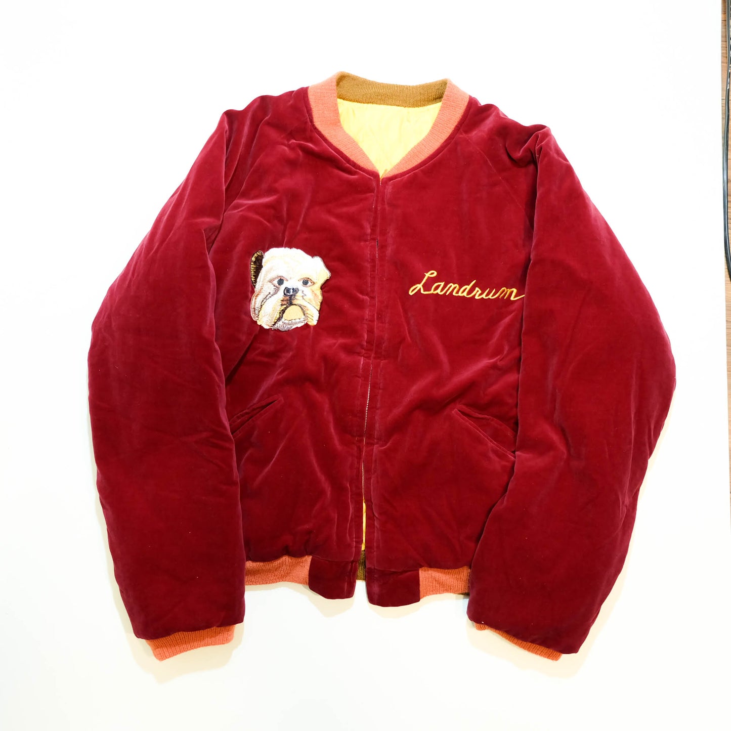 Rare Tailor Toyo Kosho TT11201 Bulldog Tiger Reversible Sukajan Jacket 2006 Yellow Quilted Velvet Japan Souvenir Bomber