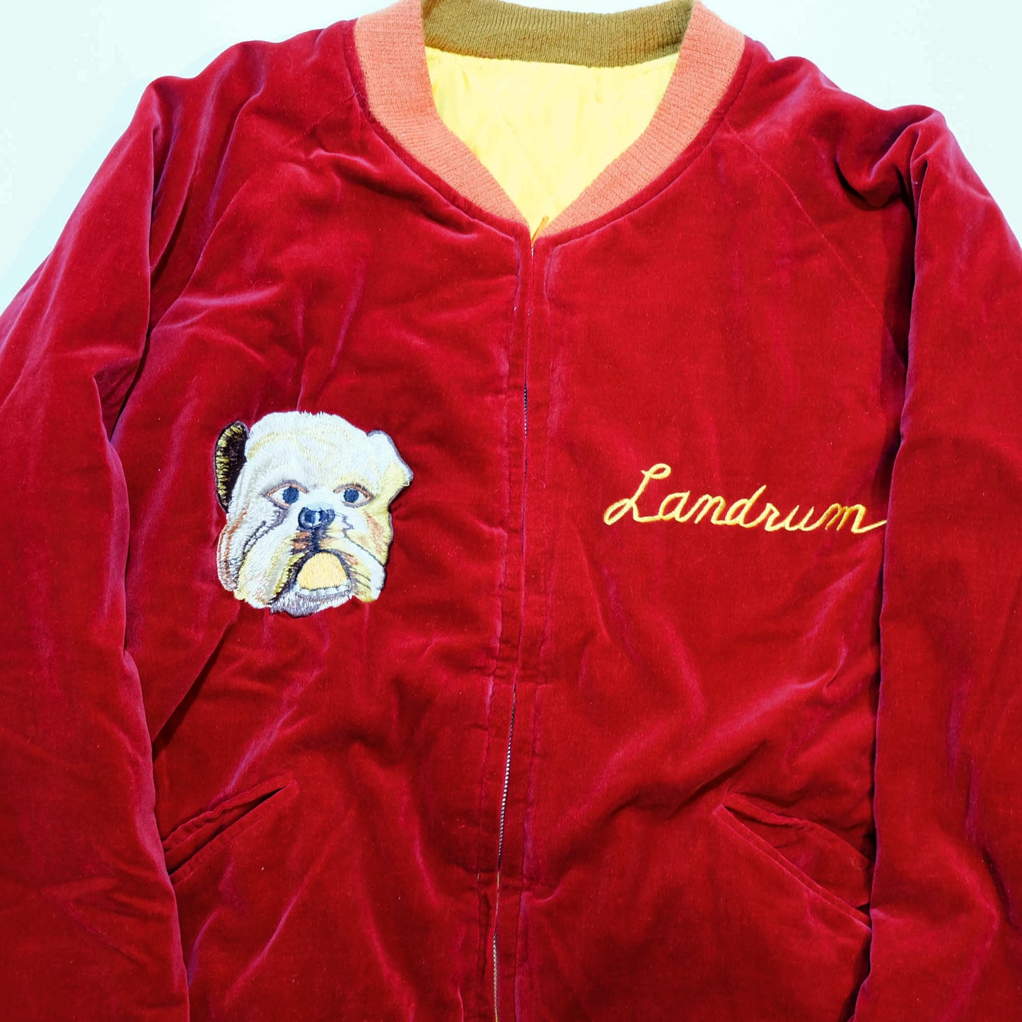 Rare Tailor Toyo Kosho TT11201 Bulldog Tiger Reversible Sukajan Jacket 2006 Yellow Quilted Velvet Japan Souvenir Bomber