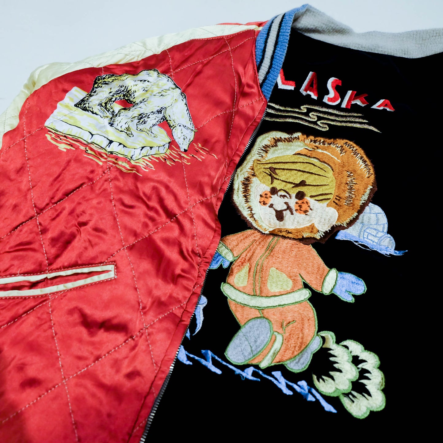 Rare 2012 Tailor Toyo KOSHO TT12679 Alaska Boy Map Reversible Sukajan Jacket Black Velvet Red Quilted Special Edition