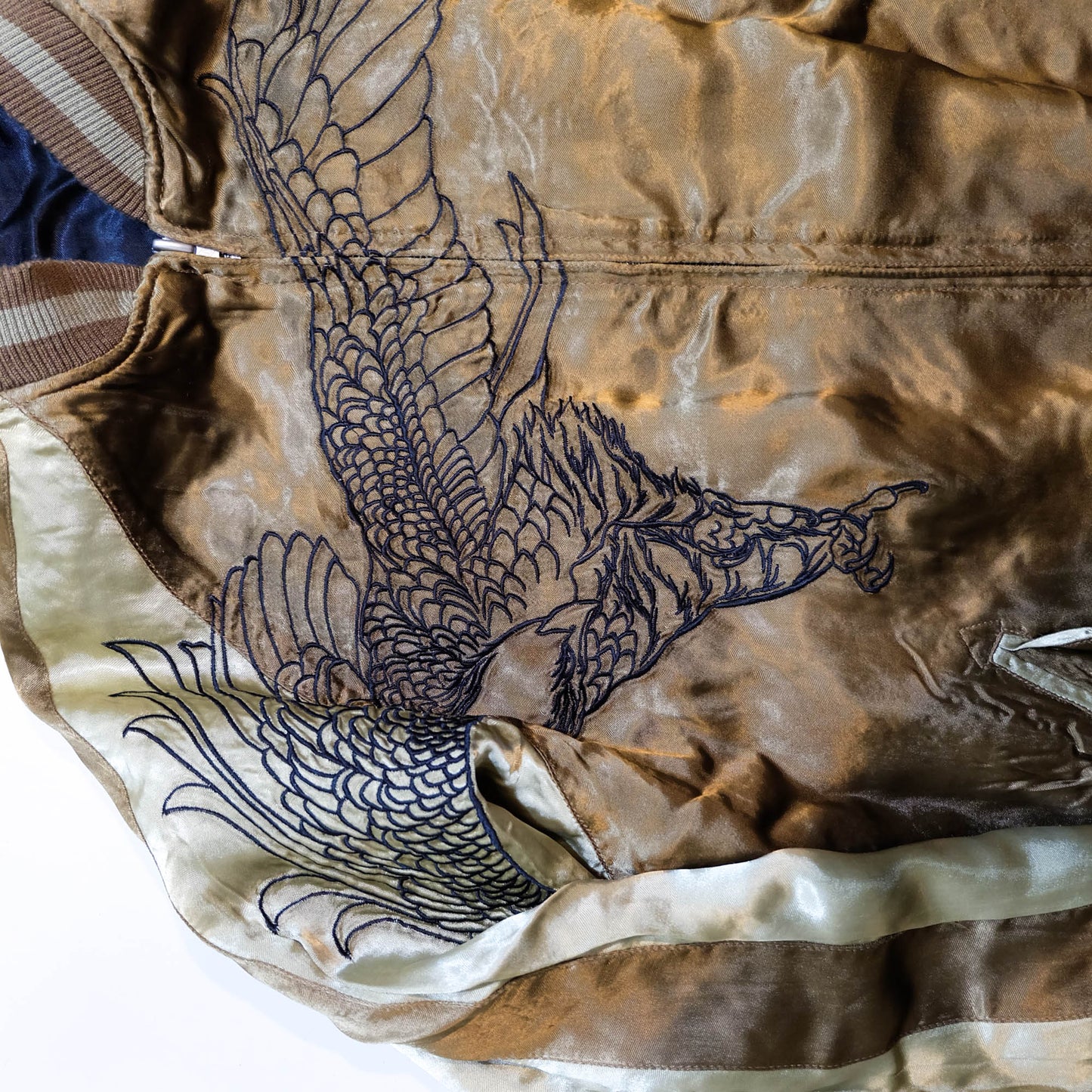 Black & Gold Tiger × Eagle Sukajan Jacket Japanese Souvenir Bomber Jacket with Kacho-Fugetsu Inspired Animal Embroidery Size L