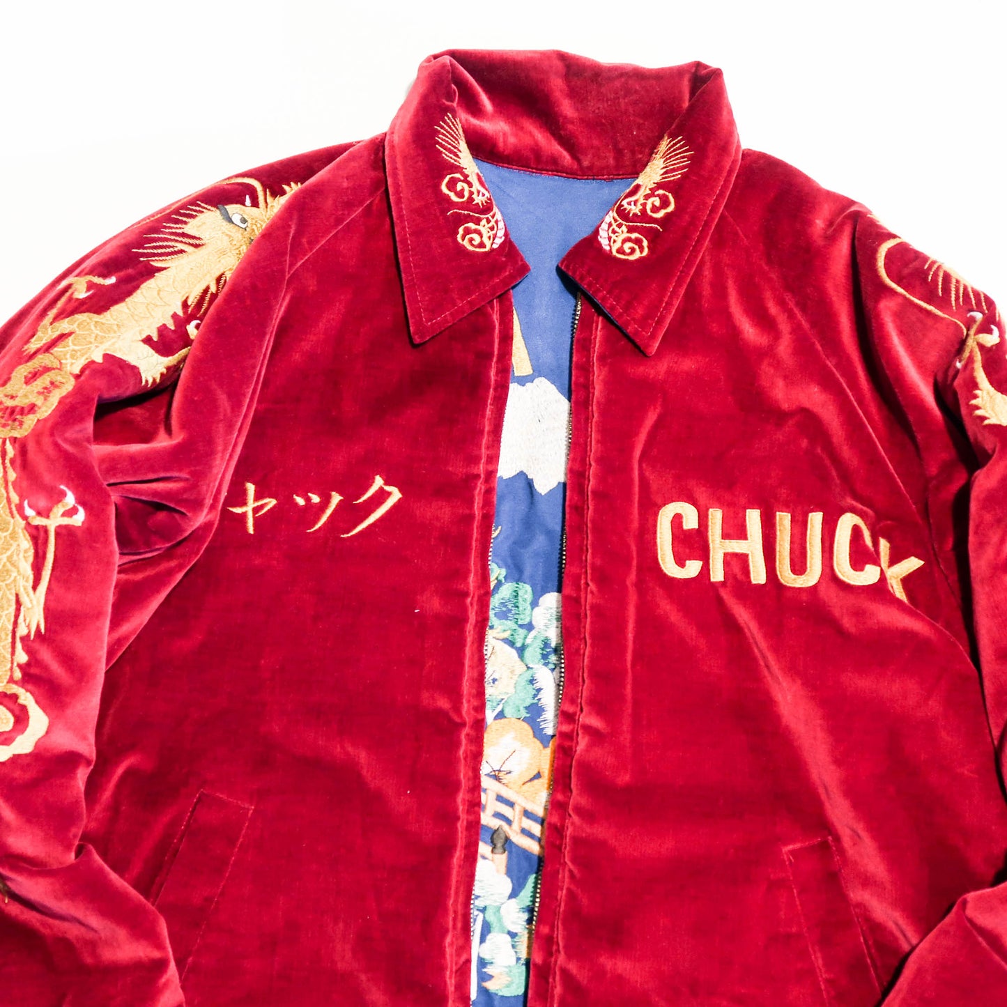 Rare Tailor Toyo U.S. Marines Iwo Jima Sukajan Reversible Japan 54-55 CHUCK Red Velvet Dragon Souvenir Jacket