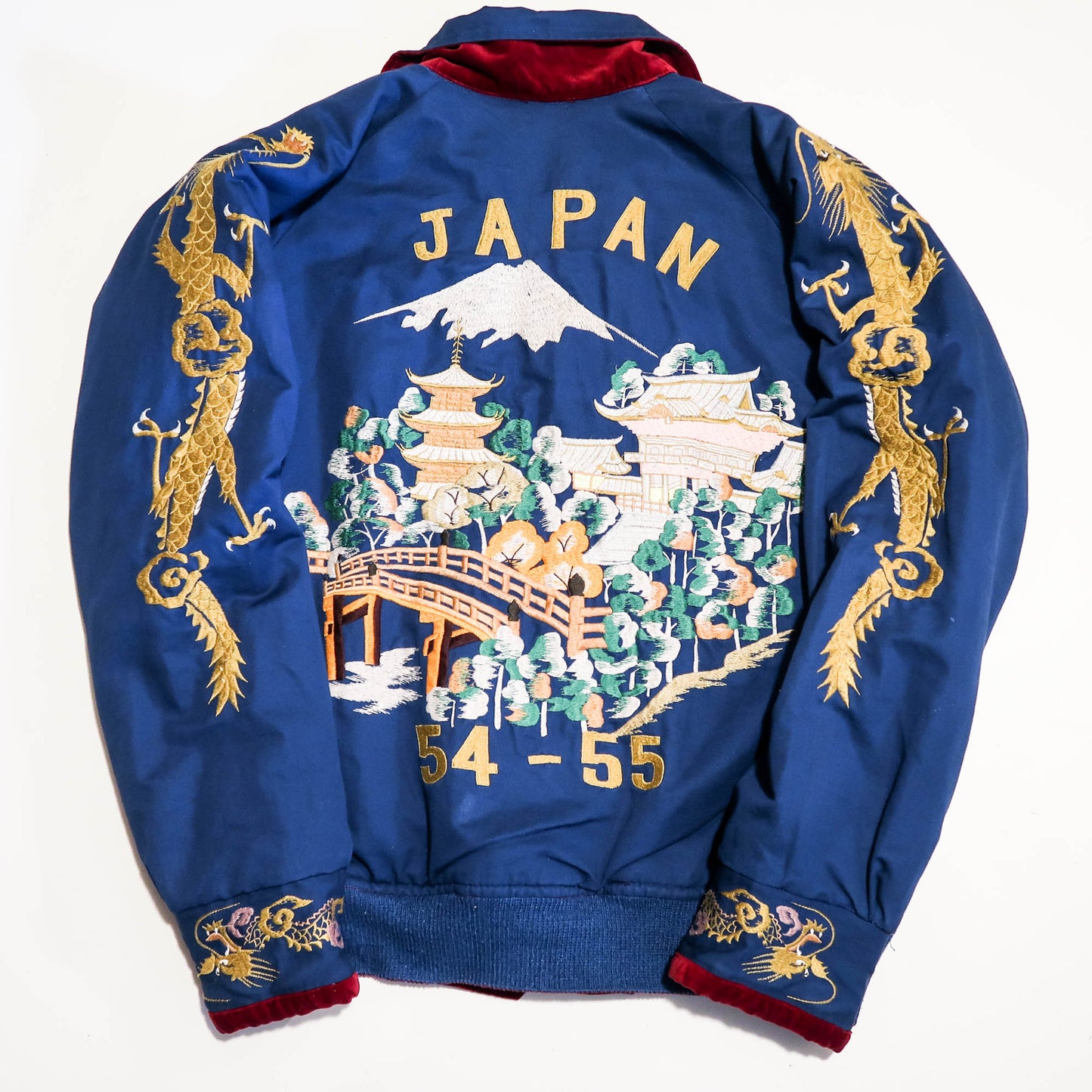 Rare Tailor Toyo U.S. Marines Iwo Jima Sukajan Reversible Japan 54-55 CHUCK Red Velvet Dragon Souvenir Jacket