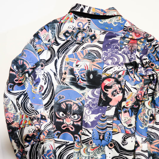 Reversible Black Velvet Dragon Sukajan Jacket – Ukiyo-e Kabuki Samurai Art Collage Japanese Souvenir Blouson
