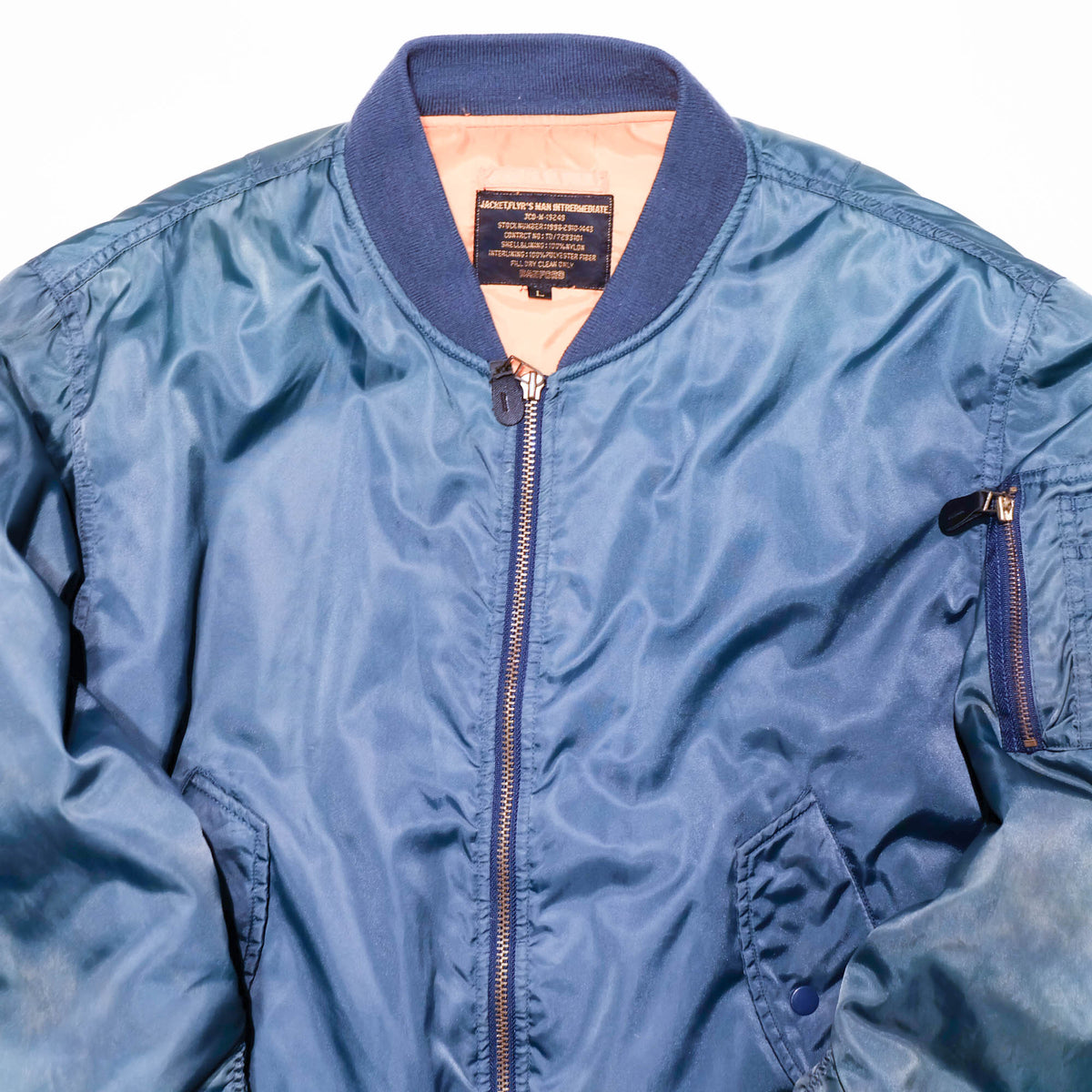 Chaqueta de vuelo de estilo MA-1 Ranford, bomber militar de nailon azul, modelo MIL-J-8279, talla L