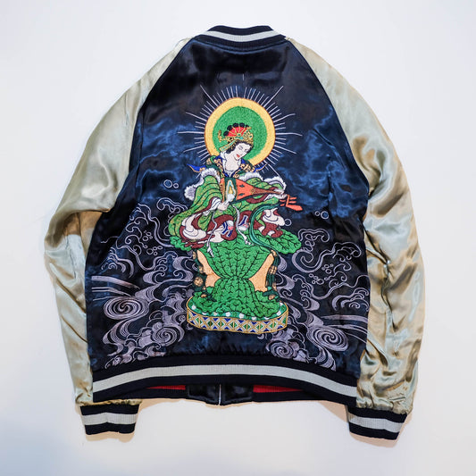 Rare 2009 SATORI Bato Kannon Benzaiten Reversible Sukajan Jacket M Japanese Buddhist Embroidered Wagara Bomber