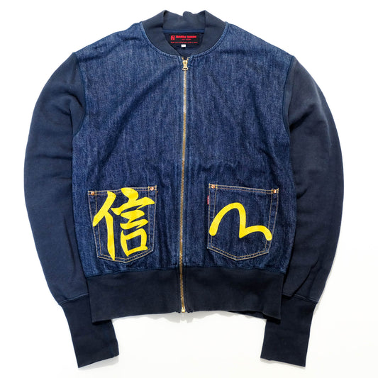 Dope Vintage Atelier Yamane Denim × Sweat Bomber Jacket 100% Design Japan Indigo Wagara Workwear Streetwear Size 38
