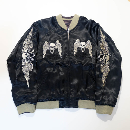 Vintage Junk Clothing Harajuku PUNK ROCK Rockabilly Sukajan | Reversible Skull & Wings Embroidery | Gothic Streetwear Souvenir Jacket Style