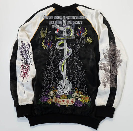 Rare 戦武 Senbu Reversible Sukajan Jacket – Dairokuten Maou Snake Sword Skull Embroidery Japanese Wagara Souvenir Bomber