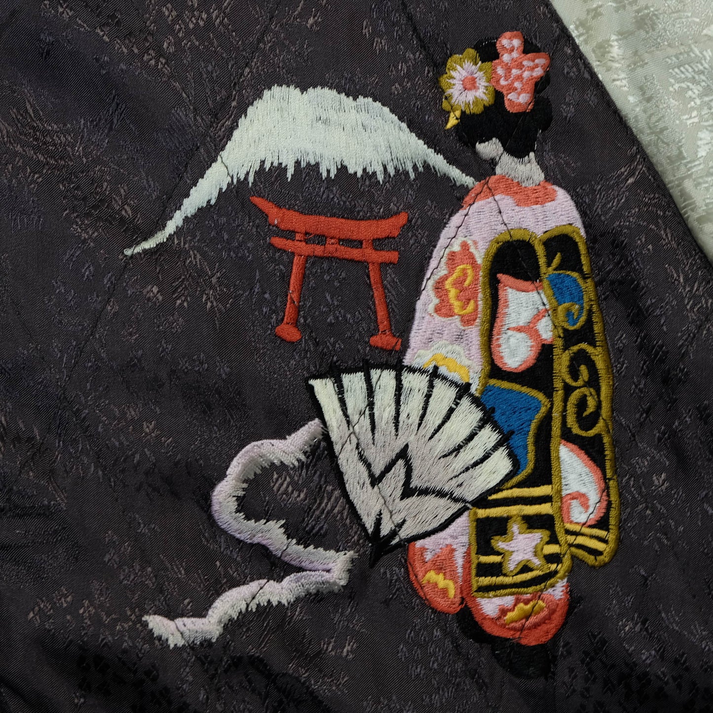 Rare Purple Yokosuka Souvenir Bomber Jacket with White Tiger, Dragon, Maiko, Geisha, and Traditional Japanese Scenic Embroidery