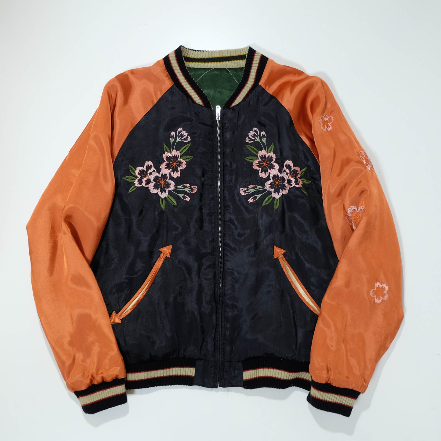 Cropped Heads Reversible Sukajan Jacket Maiko Geisha Mt Fuji Pagoda Sakura Japan Size M