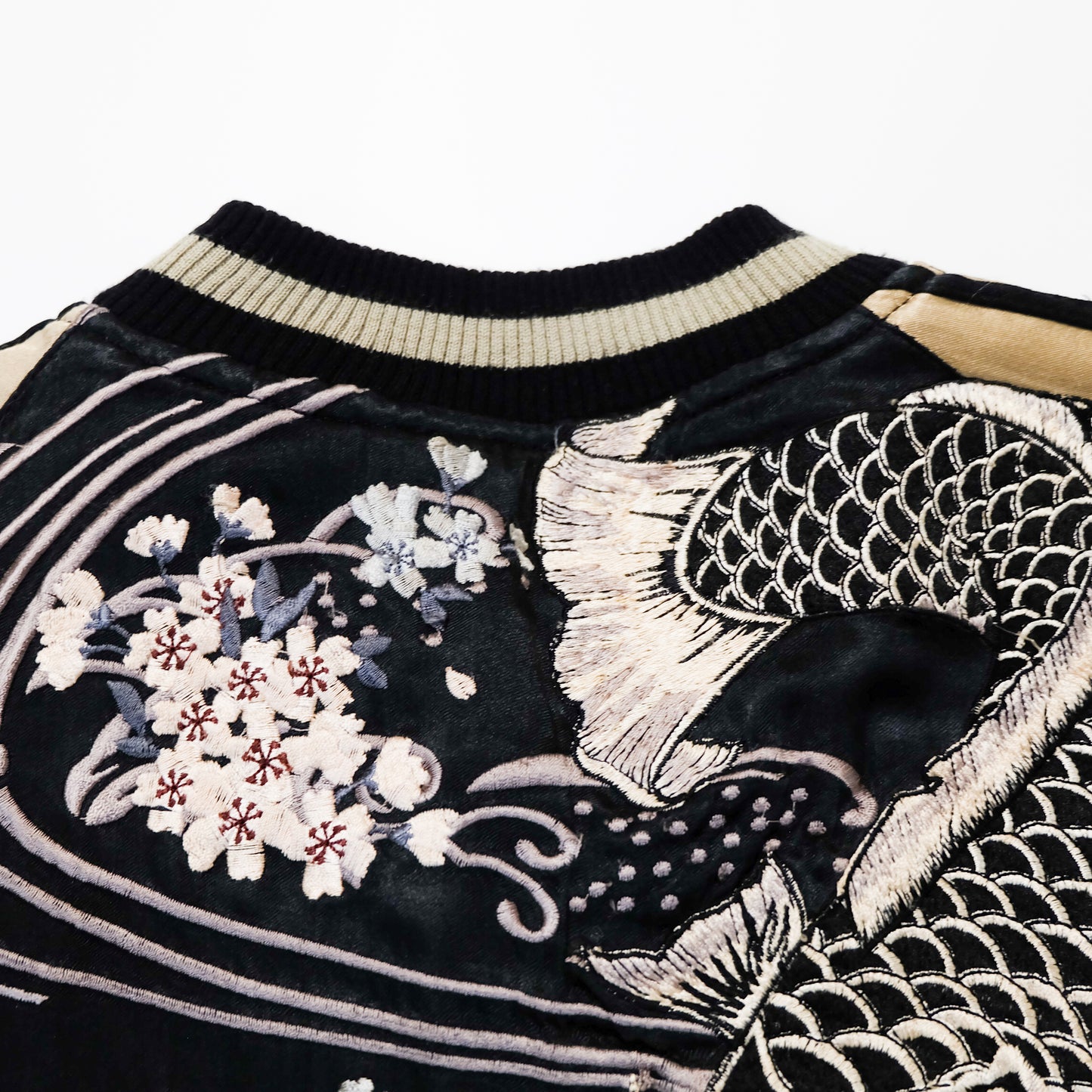 SATORI Reversible Sukajan Size L – Double Dragon × Koi Carp Sakura Japanese Embroidered Souvenir Jacket