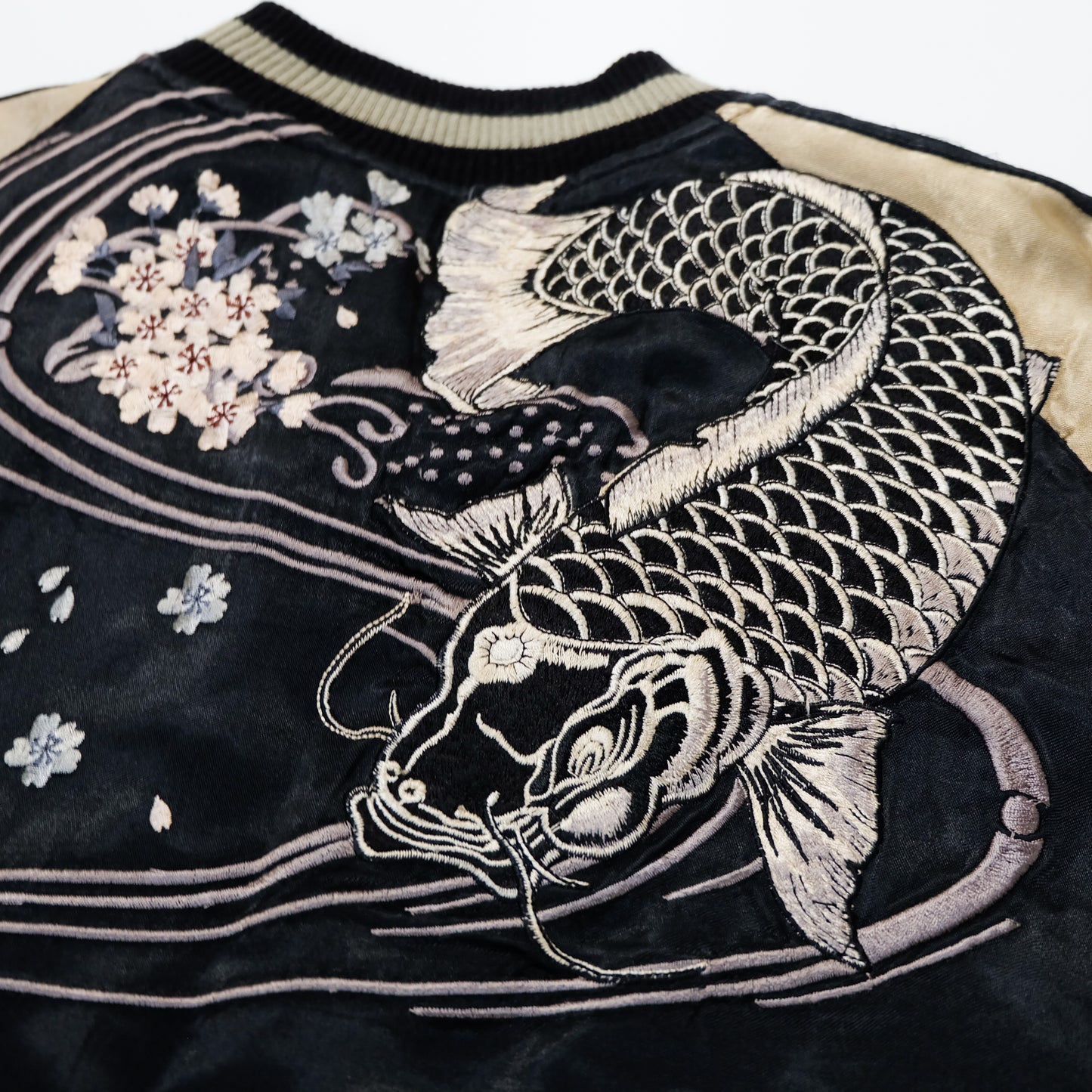 SATORI Reversible Sukajan Size L – Double Dragon × Koi Carp Sakura Japanese Embroidered Souvenir Jacket