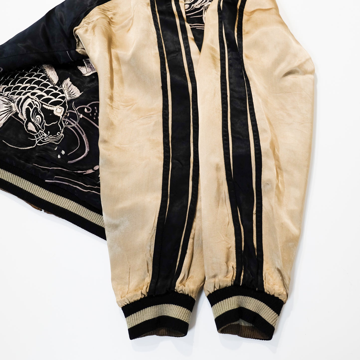 SATORI Reversible Sukajan Size L – Double Dragon × Koi Carp Sakura Japanese Embroidered Souvenir Jacket