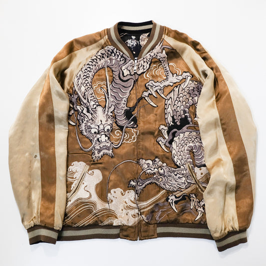 SATORI Reversible Sukajan Size L – Double Dragon × Koi Carp Sakura Japanese Embroidered Souvenir Jacket