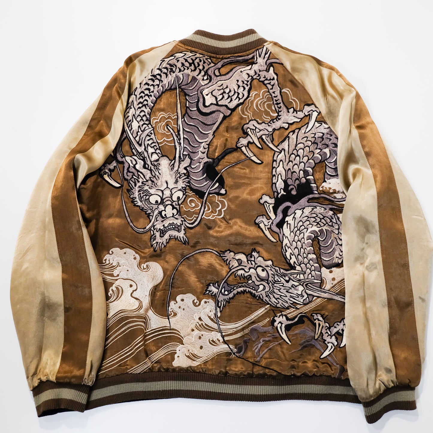 SATORI Reversible Sukajan Size L – Double Dragon × Koi Carp Sakura Japanese Embroidered Souvenir Jacket