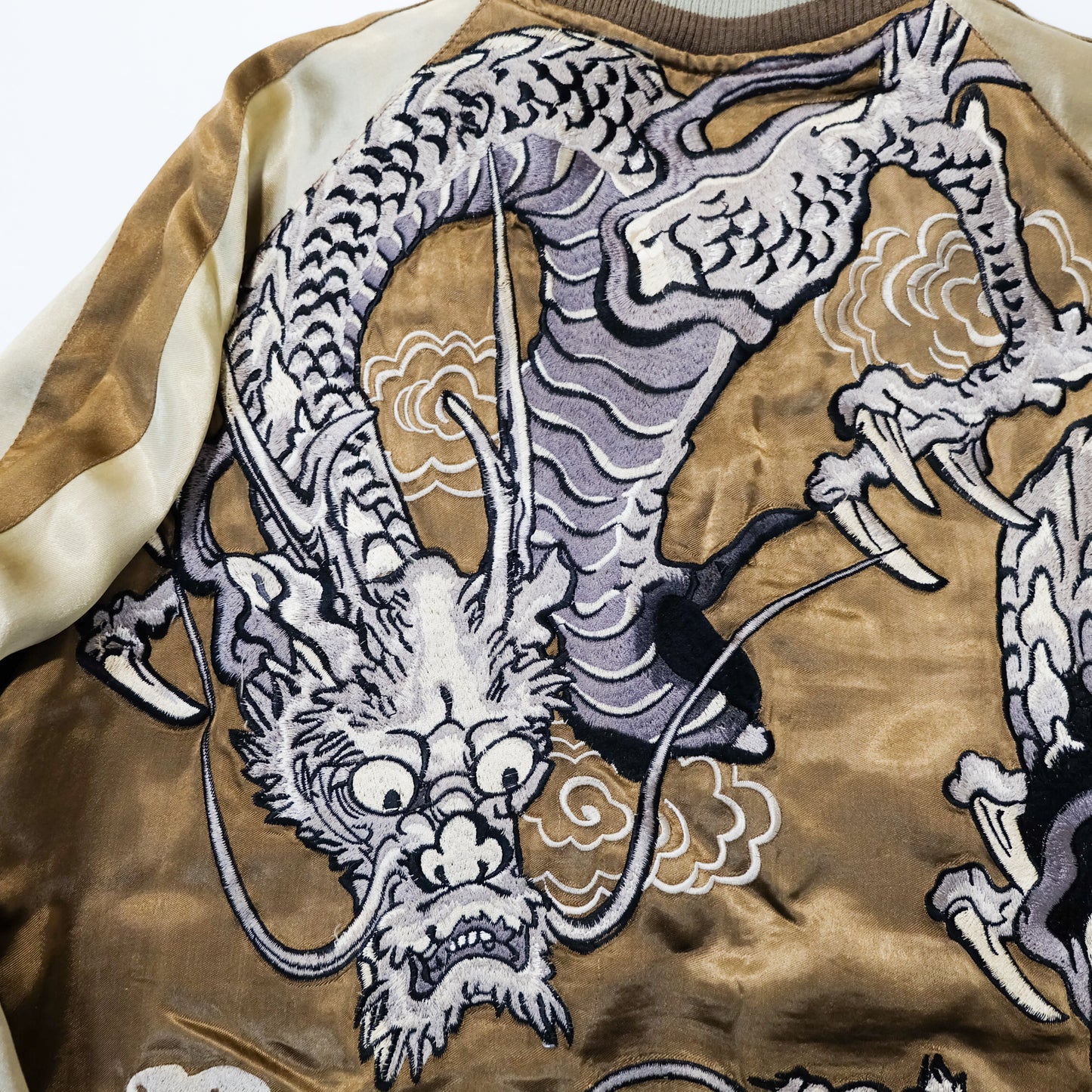 SATORI Reversible Sukajan Size L – Double Dragon × Koi Carp Sakura Japanese Embroidered Souvenir Jacket