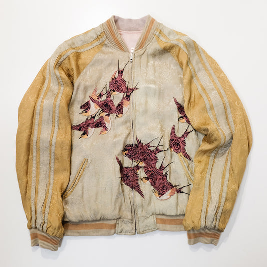 Vintage Reversible Sukajan Jacket M Swallow Wild Goose Embroidery Pink Gold Brocade Japanese Souvenir Bomber Tamashii Reversible Sukajan Jacket L Dragon Fuji Goldfish Lotus Embroidered Japanese Souvenir Bomber (Copy)