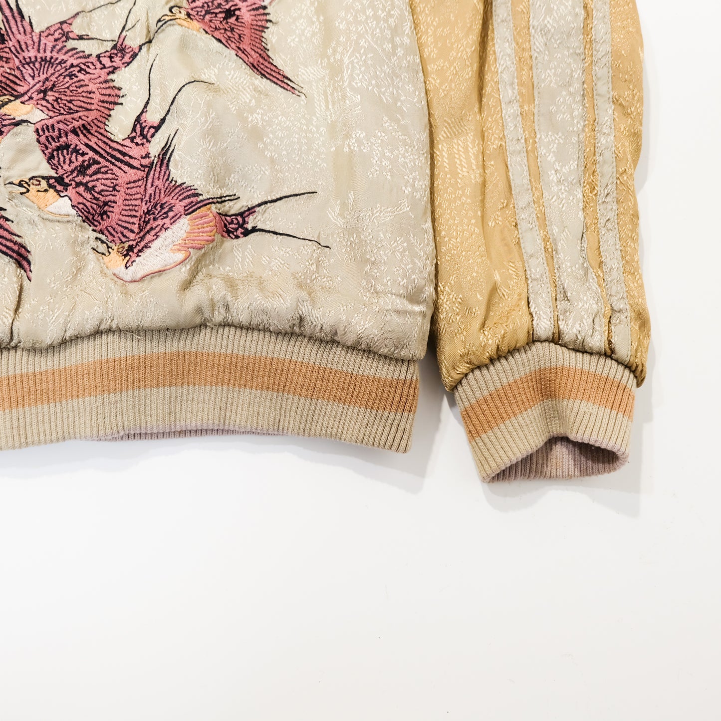 Vintage Reversible Sukajan Jacket M Swallow Wild Goose Embroidery Pink Gold Brocade Japanese Souvenir Bomber Tamashii Reversible Sukajan Jacket L Dragon Fuji Goldfish Lotus Embroidered Japanese Souvenir Bomber (Copy)