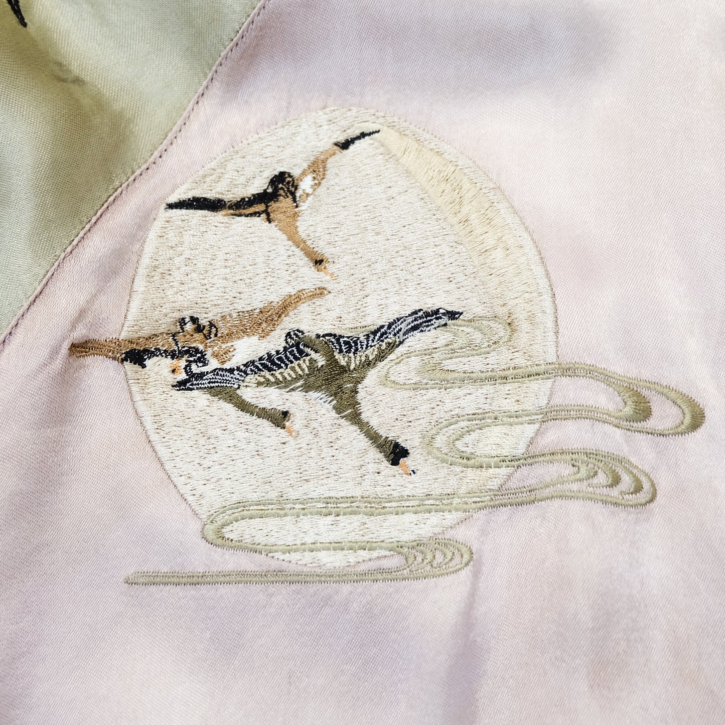 Vintage Reversible Sukajan Jacket M Swallow Wild Goose Embroidery Pink Gold Brocade Japanese Souvenir Bomber Tamashii Reversible Sukajan Jacket L Dragon Fuji Goldfish Lotus Embroidered Japanese Souvenir Bomber (Copy)