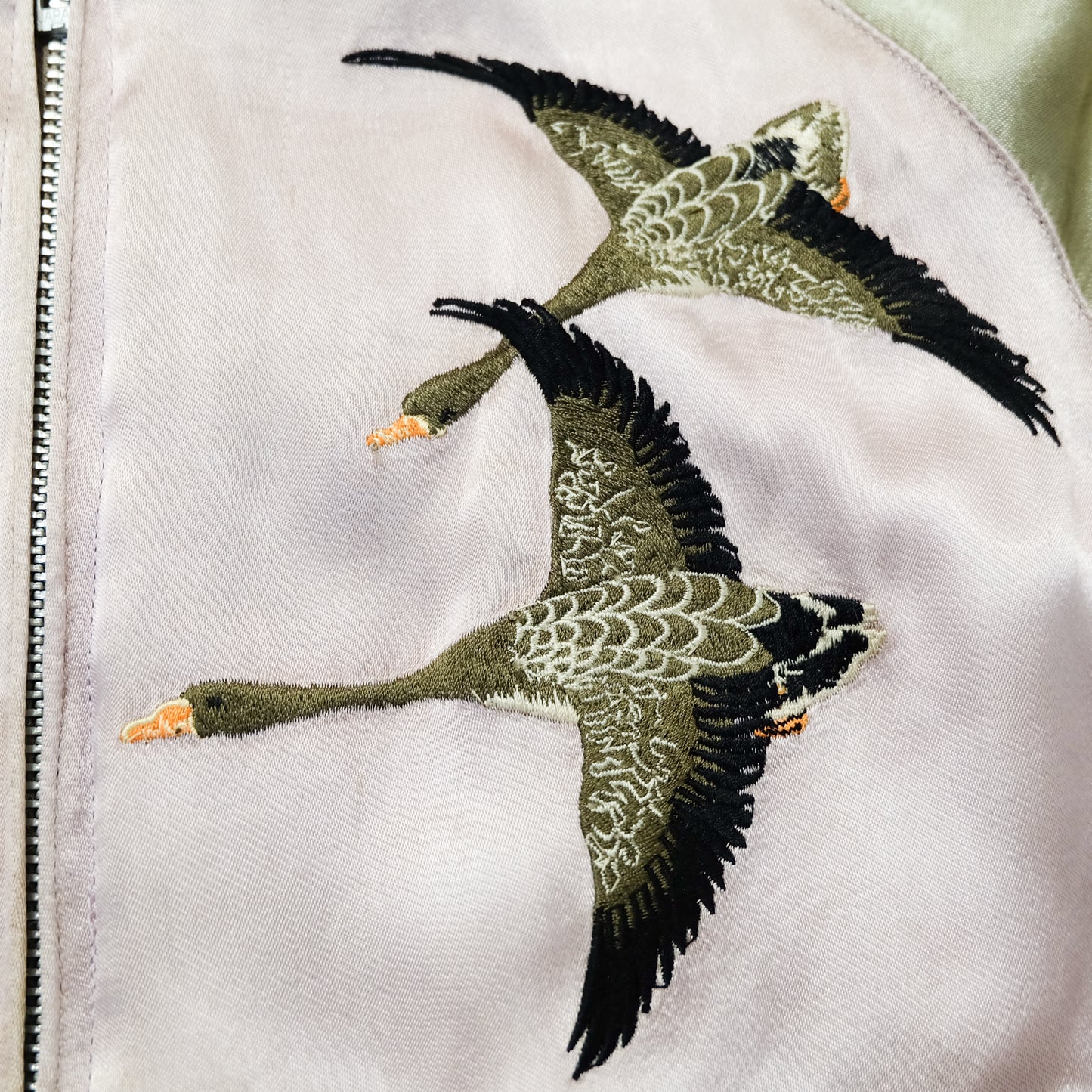 Chic Japanese Japan SCRIPT Uguisu Bush Warbler Birds Embroidered Embroidery Reversible Sukajan Souvenir Sukajum Skajum Yokosuka Jumper Bomber Velvet Jacket ( Size : M )