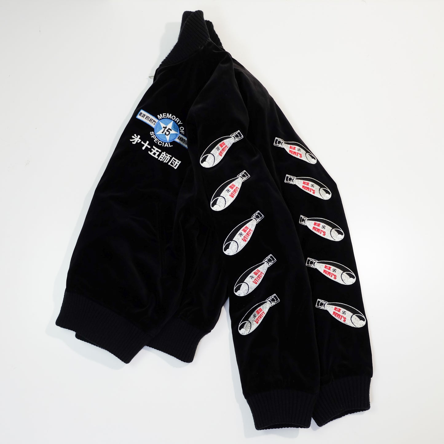 Golden Lobby Blue Velvet’s 15th Anniversary Reversible Sukajan Size 38 S – Japan Bomber Mt Fuji & Florida Flamingo Velvet Jacket