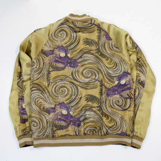 Japanese Japan HYAKKA RYORAN Wagara Dragon Soga Shohaku Ukiyoe Style Whirlpool Embroidered Embroidery Reversible Sukajan Souvenir Sukajum Skajum Yokosuka Jumper Bomber Velvet Jacket ( Size : M )