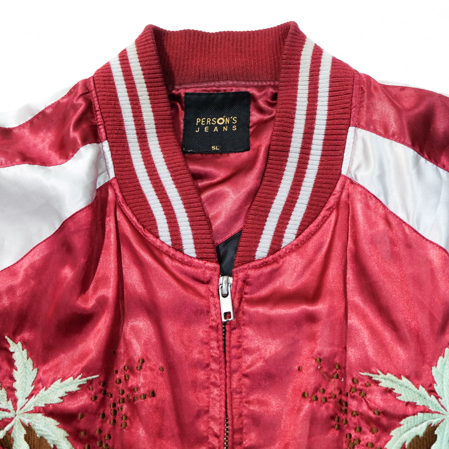 Japanese Hawaiian Souvenir Bomber Jacket with Hula Dancer, Hibiscus, Pineapple, Palm Trees & Hawaiian Islands Embroidery