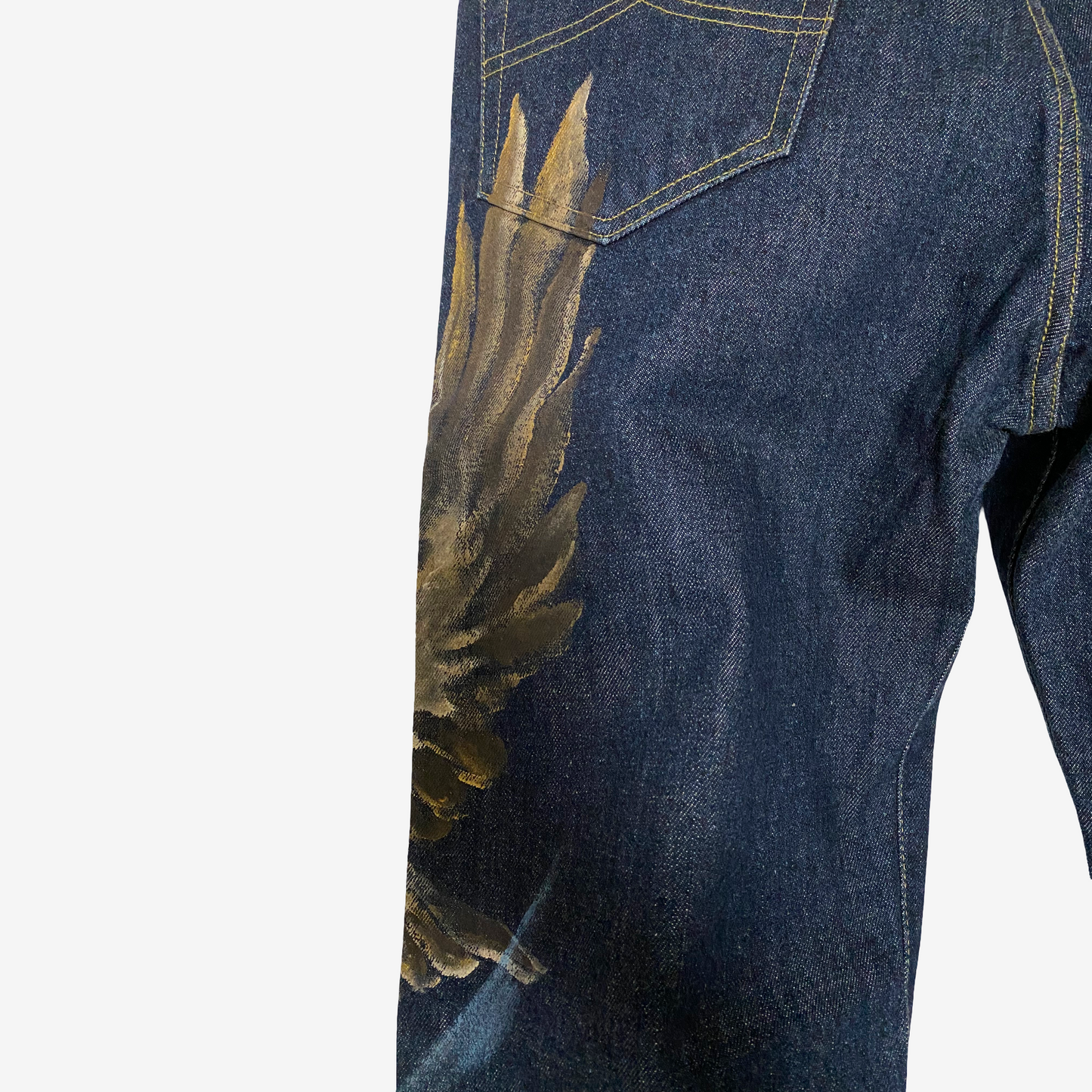 Vintage Indigo Blue Hand Painted Eagle & Mount Fuji Japanese Denim Jeans | Artist Painted Japanese Jeans | Biker Selvedge Style Denim | Size 33