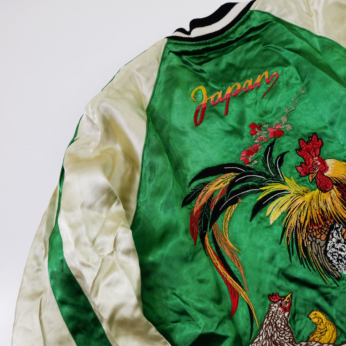 IOLANI Vintage Japanese Sukajan Jacket Rooster Chicken Embroidery Reversible Souvenir Bomber Tour Jacket Green Navy Zodiac Y2K