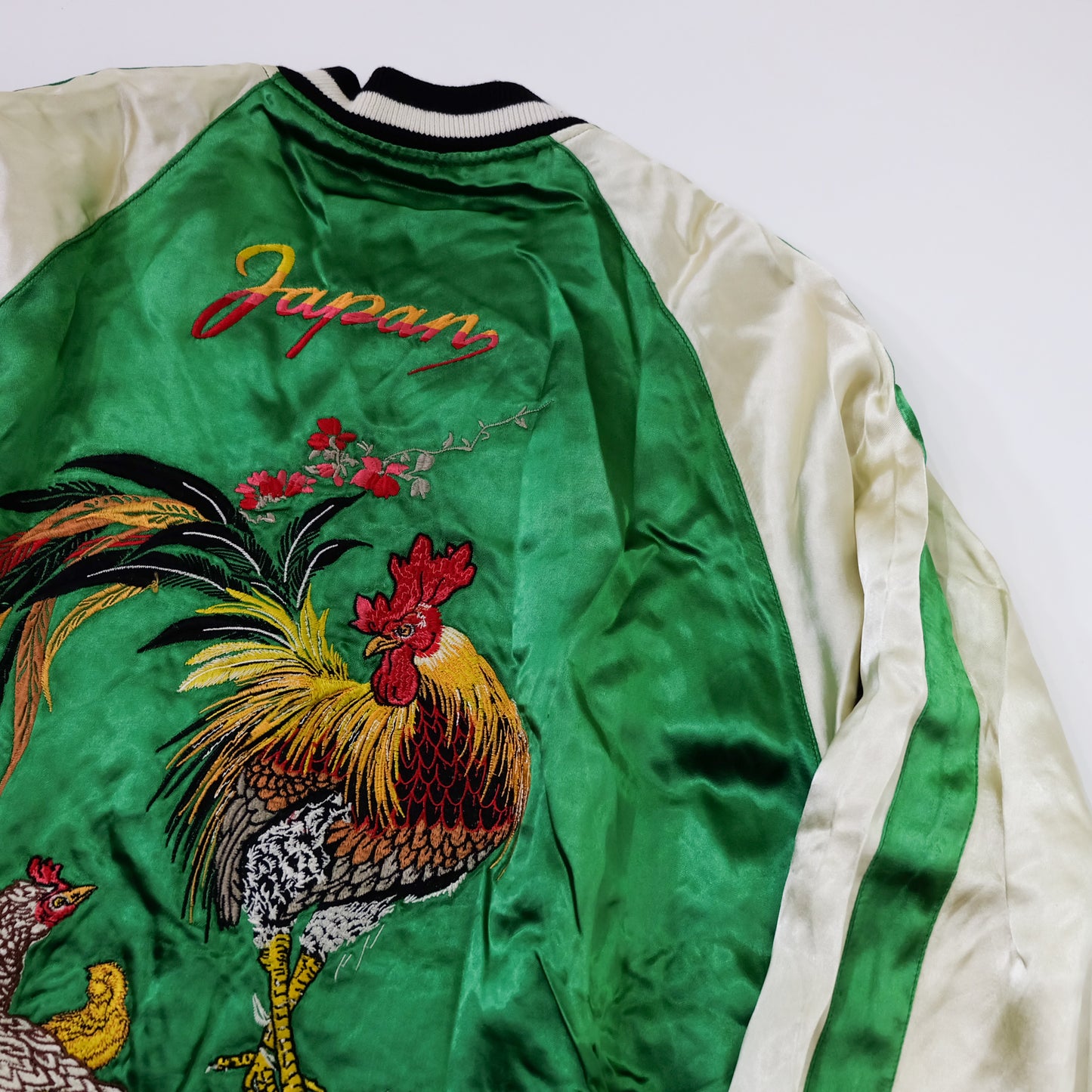 IOLANI Vintage Japanese Sukajan Jacket Rooster Chicken Embroidery Reversible Souvenir Bomber Tour Jacket Green Navy Zodiac Y2K