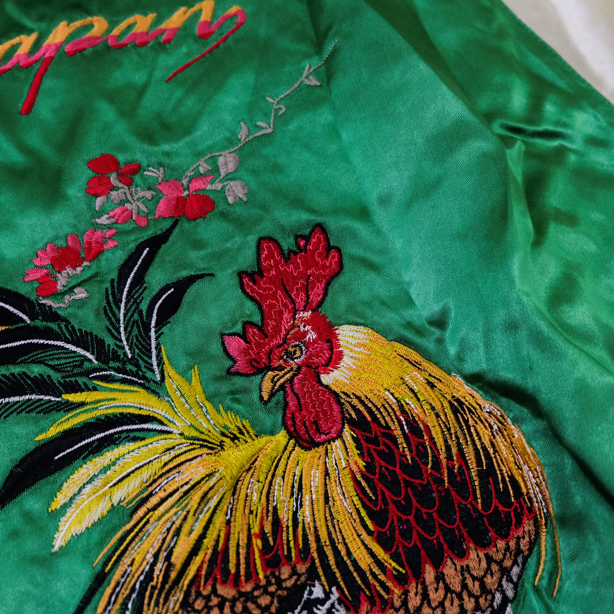 IOLANI Vintage Japanese Sukajan Jacket Rooster Chicken Embroidery Reversible Souvenir Bomber Tour Jacket Green Navy Zodiac Y2K