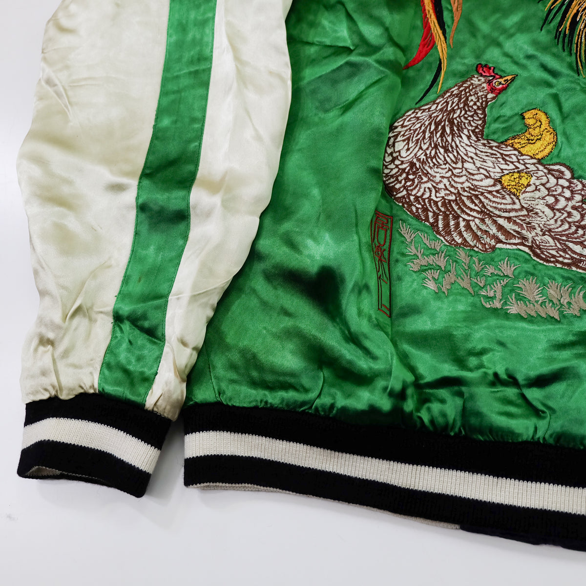 IOLANI Vintage Japanese Sukajan Jacket Rooster Chicken Embroidery Reversible Souvenir Bomber Tour Jacket Green Navy Zodiac Y2K
