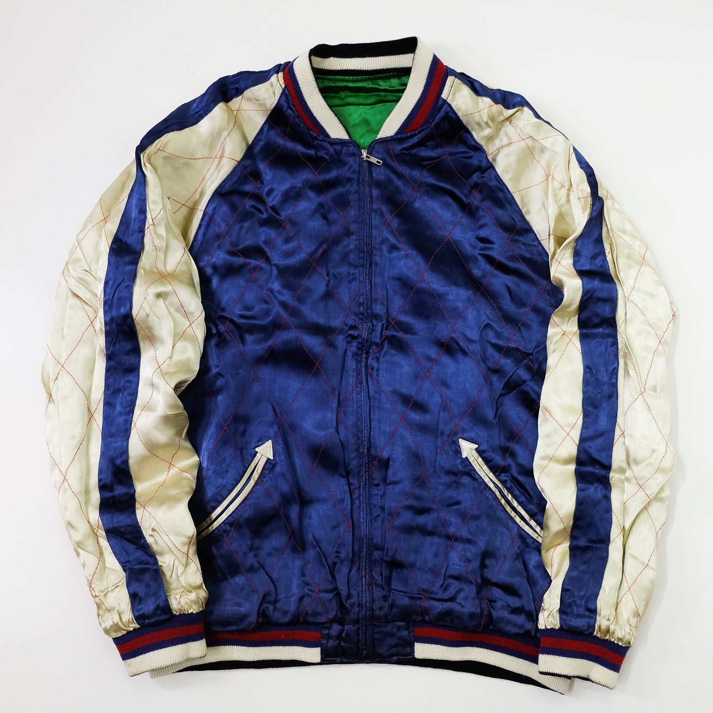 IOLANI Vintage Japanese Sukajan Jacket Rooster Chicken Embroidery Reversible Souvenir Bomber Tour Jacket Green Navy Zodiac Y2K