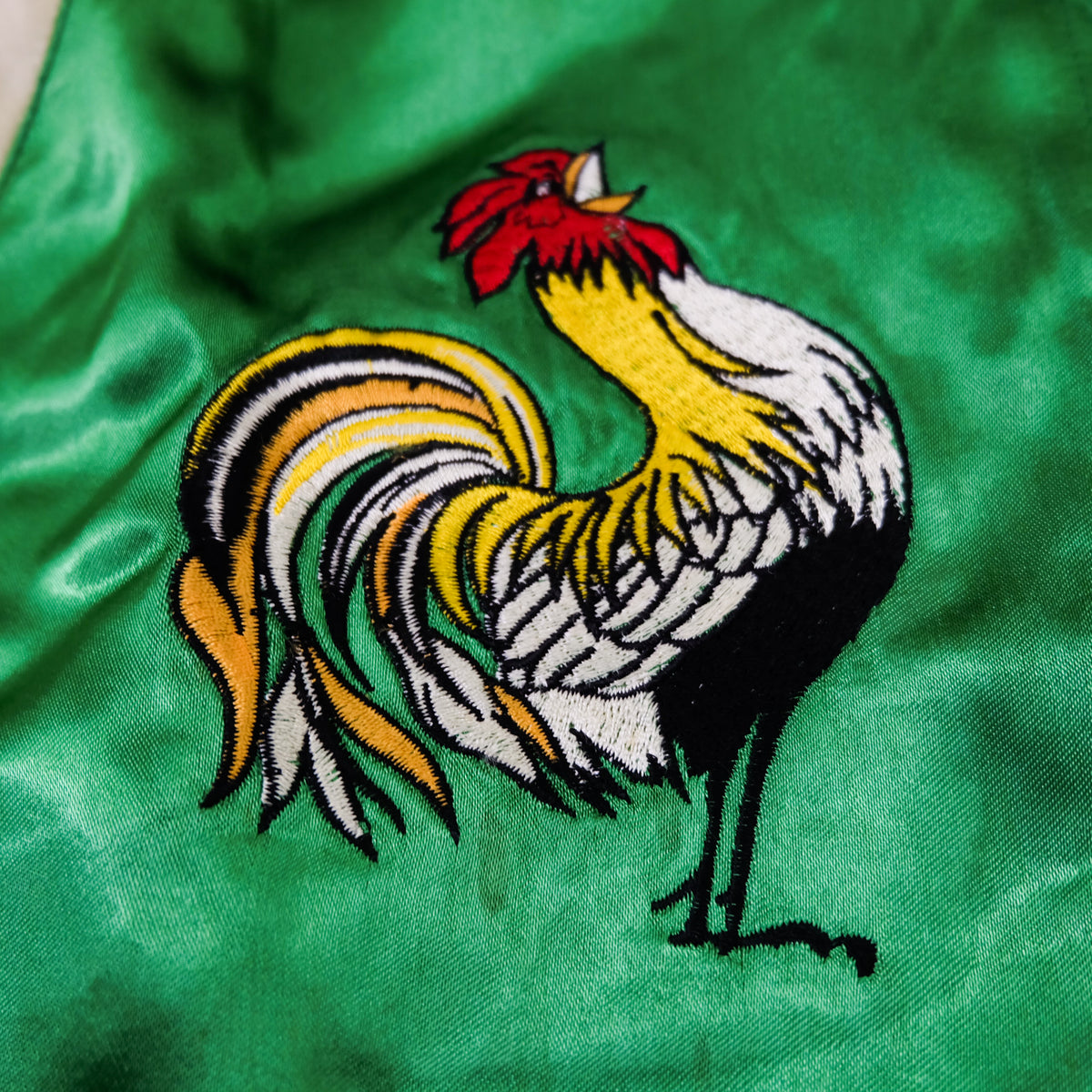 IOLANI Vintage Japanese Sukajan Jacket Rooster Chicken Embroidery Reversible Souvenir Bomber Tour Jacket Green Navy Zodiac Y2K