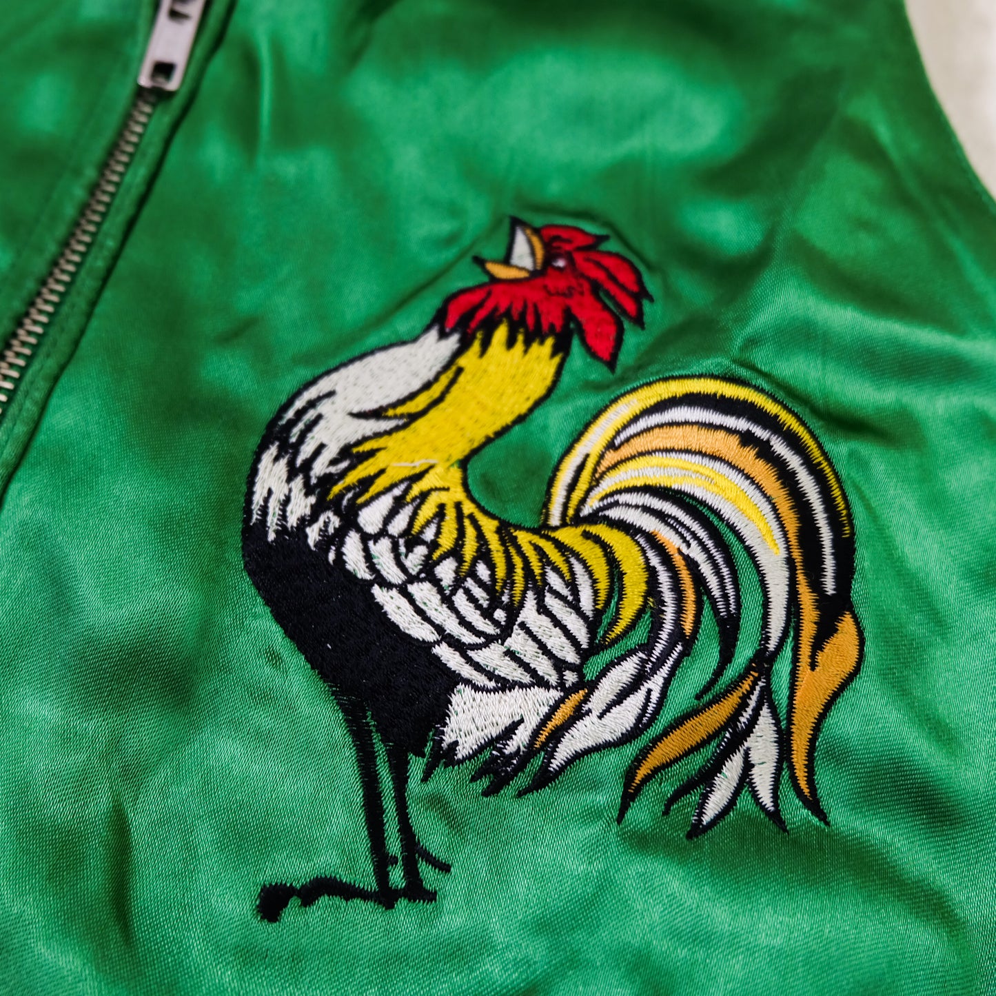IOLANI Vintage Japanese Sukajan Jacket Rooster Chicken Embroidery Reversible Souvenir Bomber Tour Jacket Green Navy Zodiac Y2K