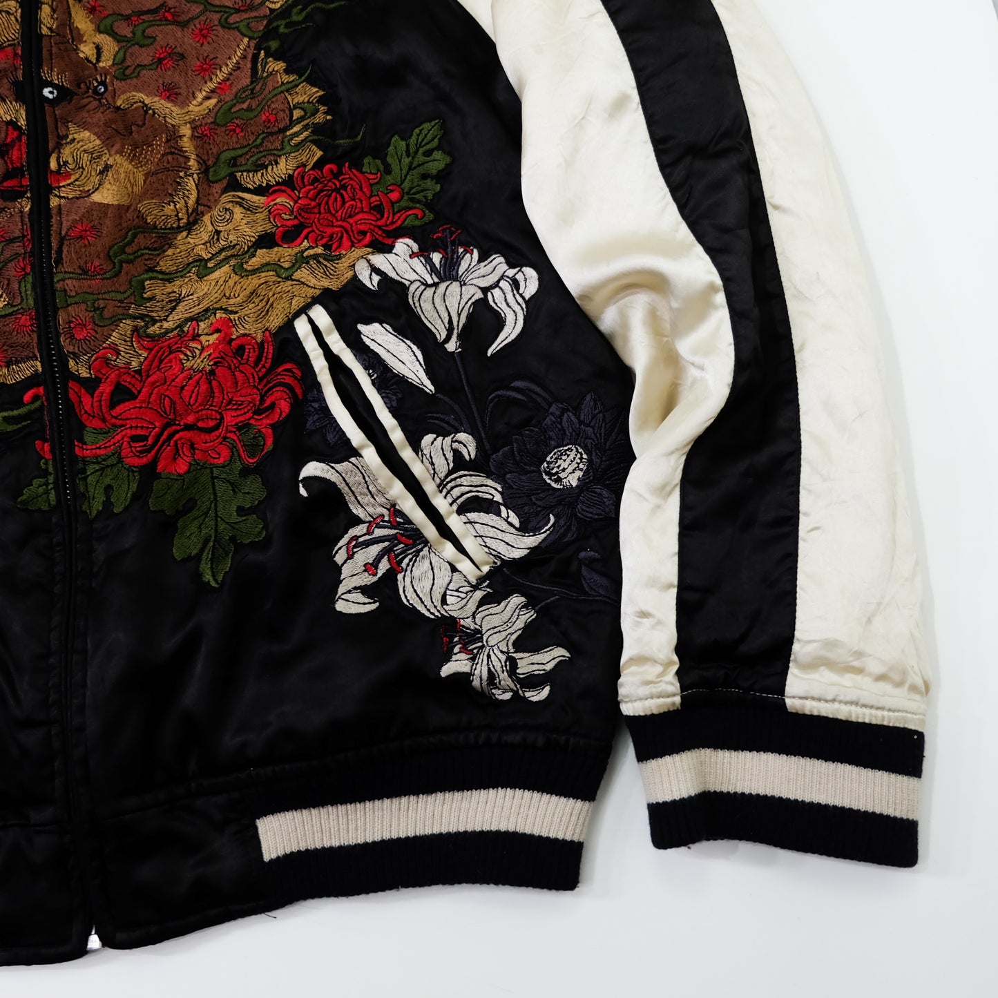 Japanese Japan Shishi Lion Embroidered Embroidery Reversible Sukajan Souvenir Sukajum Skajum Yokosuka Jumper Bomber Velvet Jacket ( Size : M )