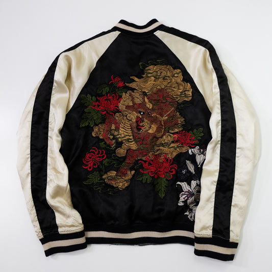 Japanese Japan Shishi Lion Embroidered Embroidery Reversible Sukajan Souvenir Sukajum Skajum Yokosuka Jumper Bomber Velvet Jacket ( Size : M )