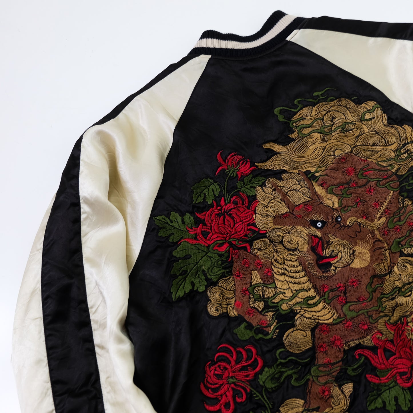 Japanese Japan Shishi Lion Embroidered Embroidery Reversible Sukajan Souvenir Sukajum Skajum Yokosuka Jumper Bomber Velvet Jacket ( Size : M )