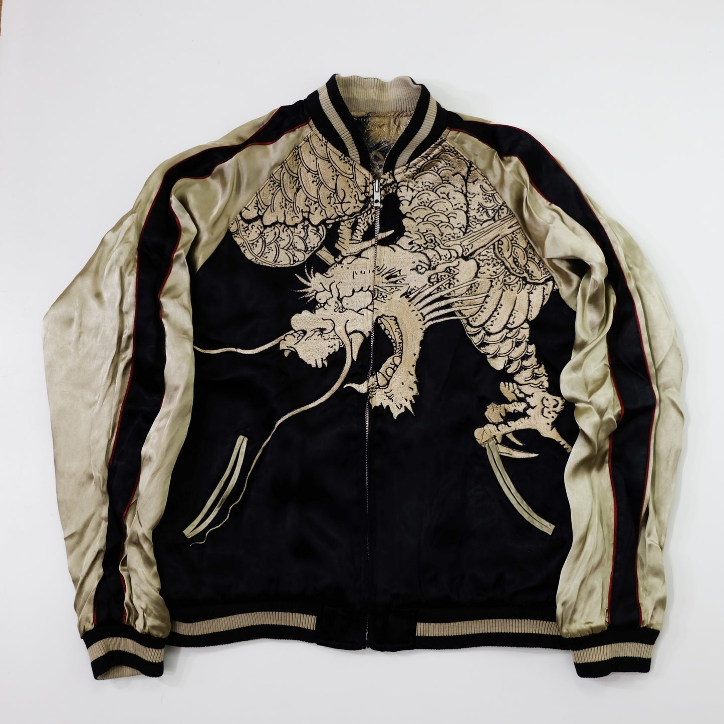 Hyakka Ryoran Reversible Dragon & Giant Koi Sukajan Jacket M | Japanese Embroidered Yokosuka Souvenir Bomber