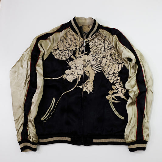 Hyakka Ryoran Reversible Dragon & Giant Koi Sukajan Jacket M | Japanese Embroidered Yokosuka Souvenir Bomber