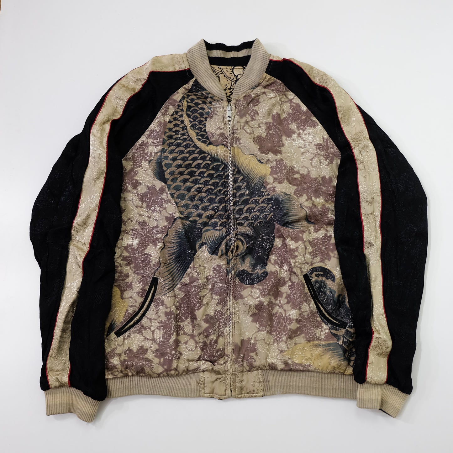Hyakka Ryoran Reversible Dragon & Giant Koi Sukajan Jacket M | Japanese Embroidered Yokosuka Souvenir Bomber