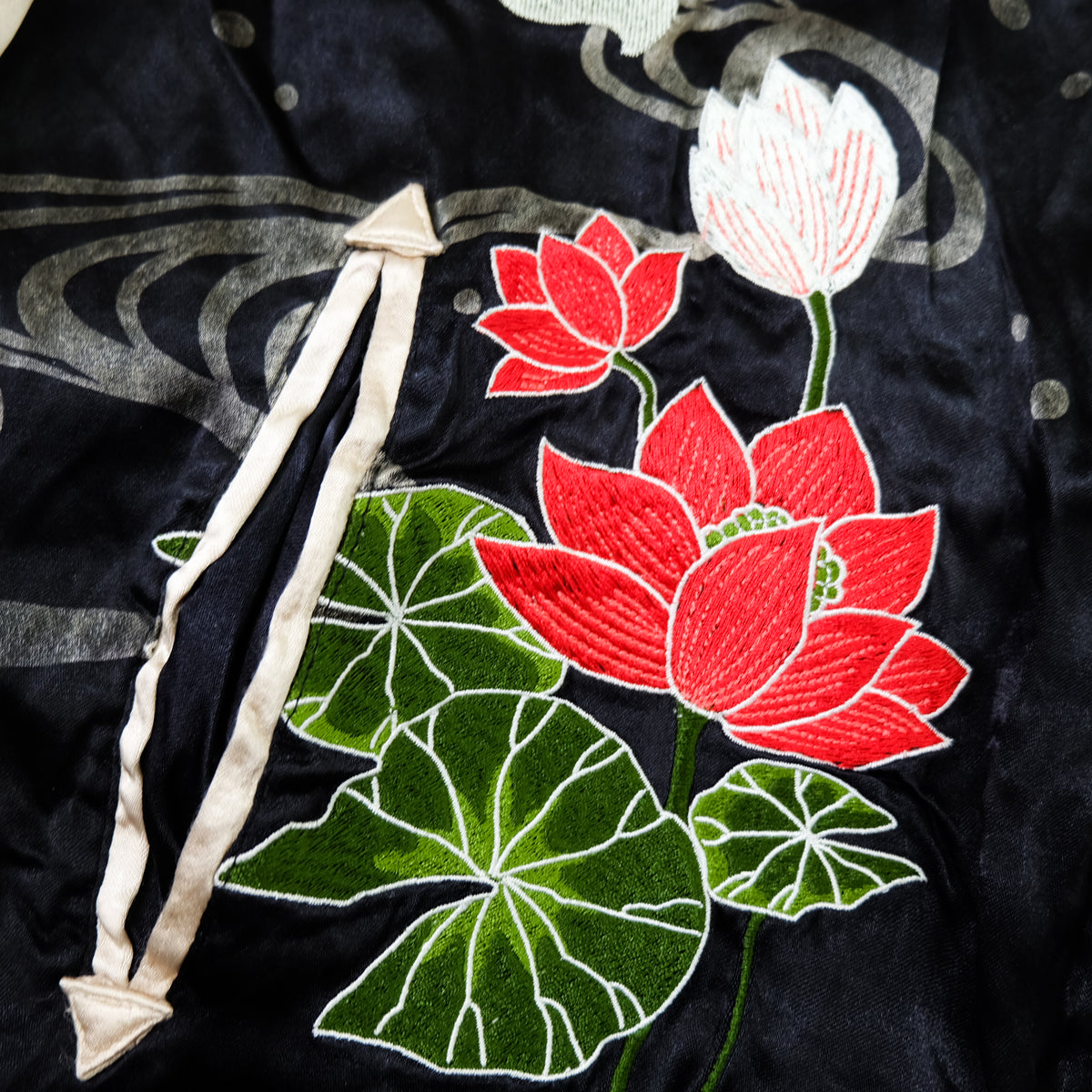Miyabi Musubi Reversible Sukajan Jacket – Kingyo Goldfish Lotus & Twin Dragon Chrysanthemum Japanese Embroidery