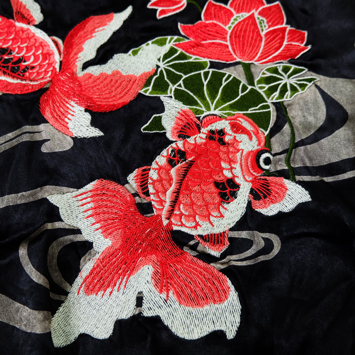 Miyabi Musubi Reversible Sukajan Jacket – Kingyo Goldfish Lotus & Twin Dragon Chrysanthemum Japanese Embroidery